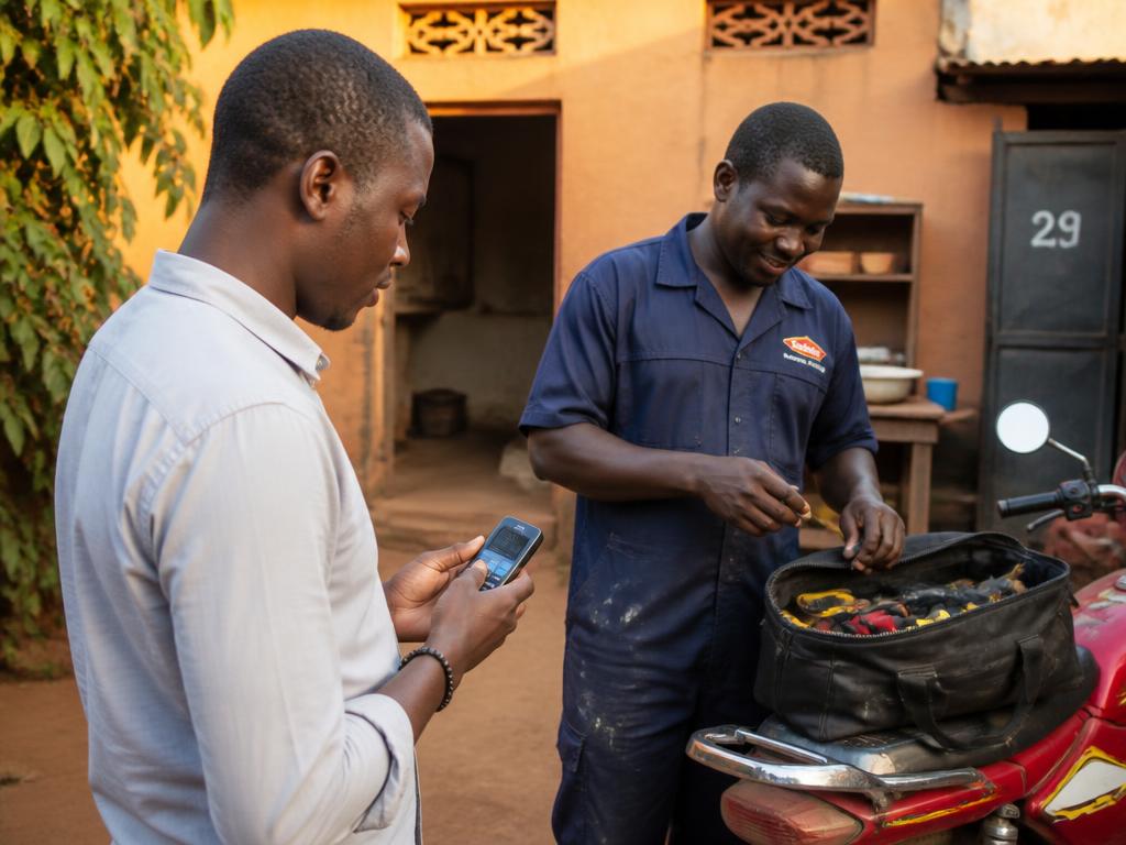 A customer paying a tradesperson by mobile money after a job